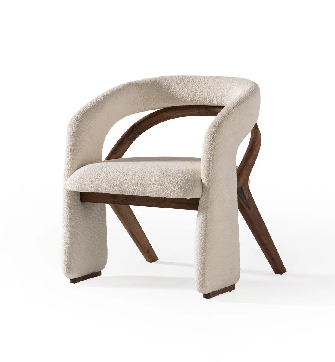 Chaise ROCKY – Bouclette écrue & structure bois massif Lot de 6 